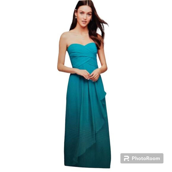 David's Bridal Crinkle Chiffon Dress Cascade Skirt in Malibu NWT Size 0 - Picture 14 of 16